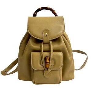 GUCCI Old Gucci Bamboo Leather Mini Backpack, Beige, 51269